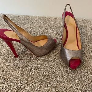 Christian Louboutin Glitter Peep Toe Pumps